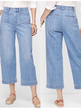 TALBOTS High Waist Wide Leg Cropped Jean in Tilden Wash